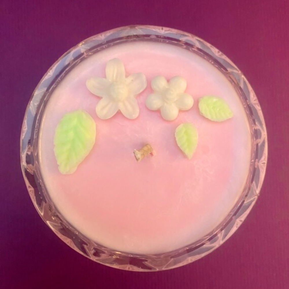 Handmade 100% Soy Wax Candle in Crystal Sugar Dish Sweet Pink Sugar Scent